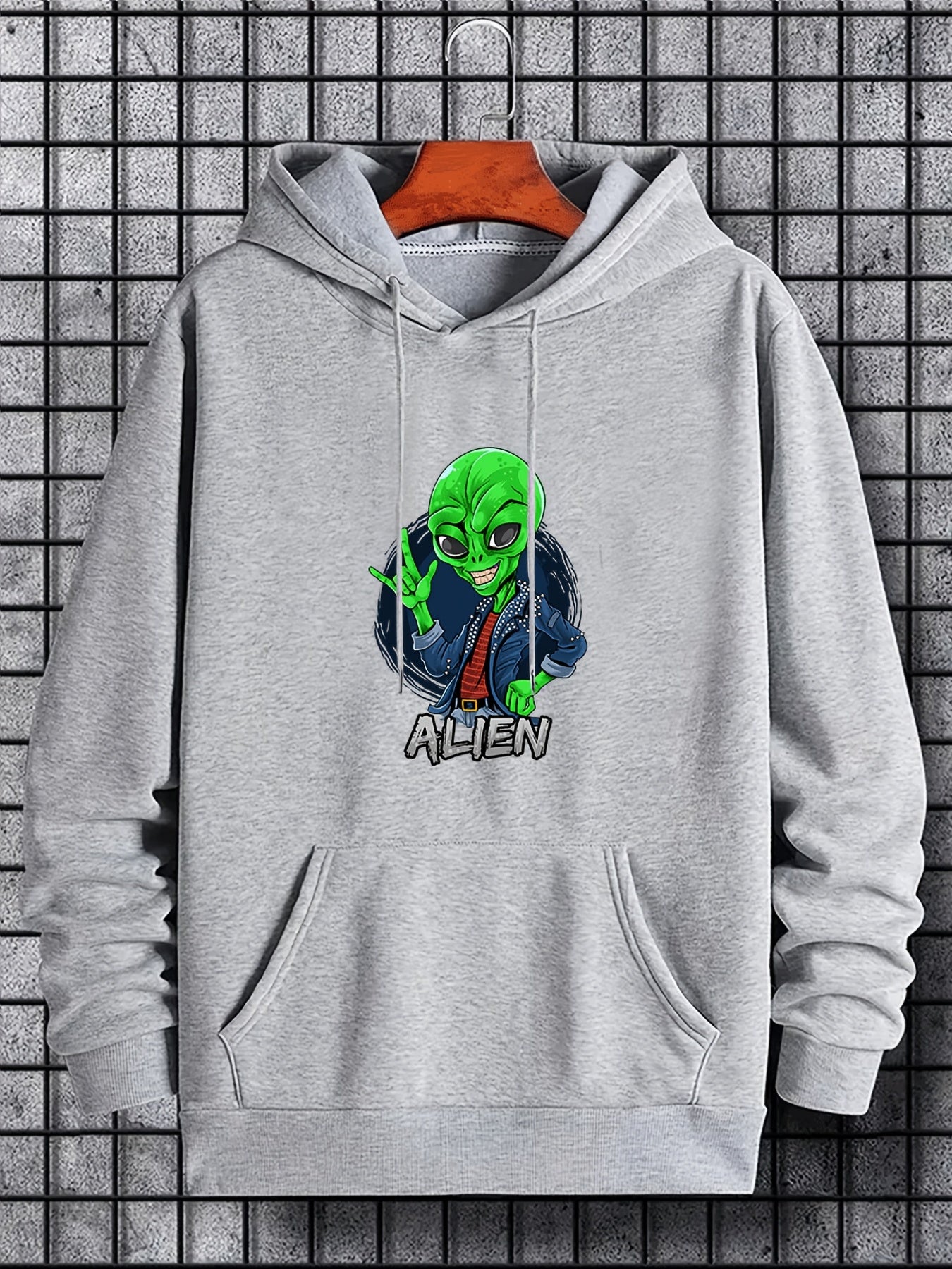 Alien Print Hoodie Graphic Sweatshirt With Kangaroo Pocket