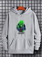 Alien Print Hoodie Graphic Sweatshirt With Kangaroo Pocket