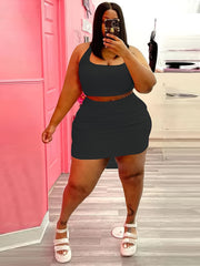 Solid Halter Neck Cami Top & Mini Skirt Set
