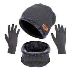 3-Pack Winter Knitted Beanies Hats Gloves Scarf Touch Screen Men Women