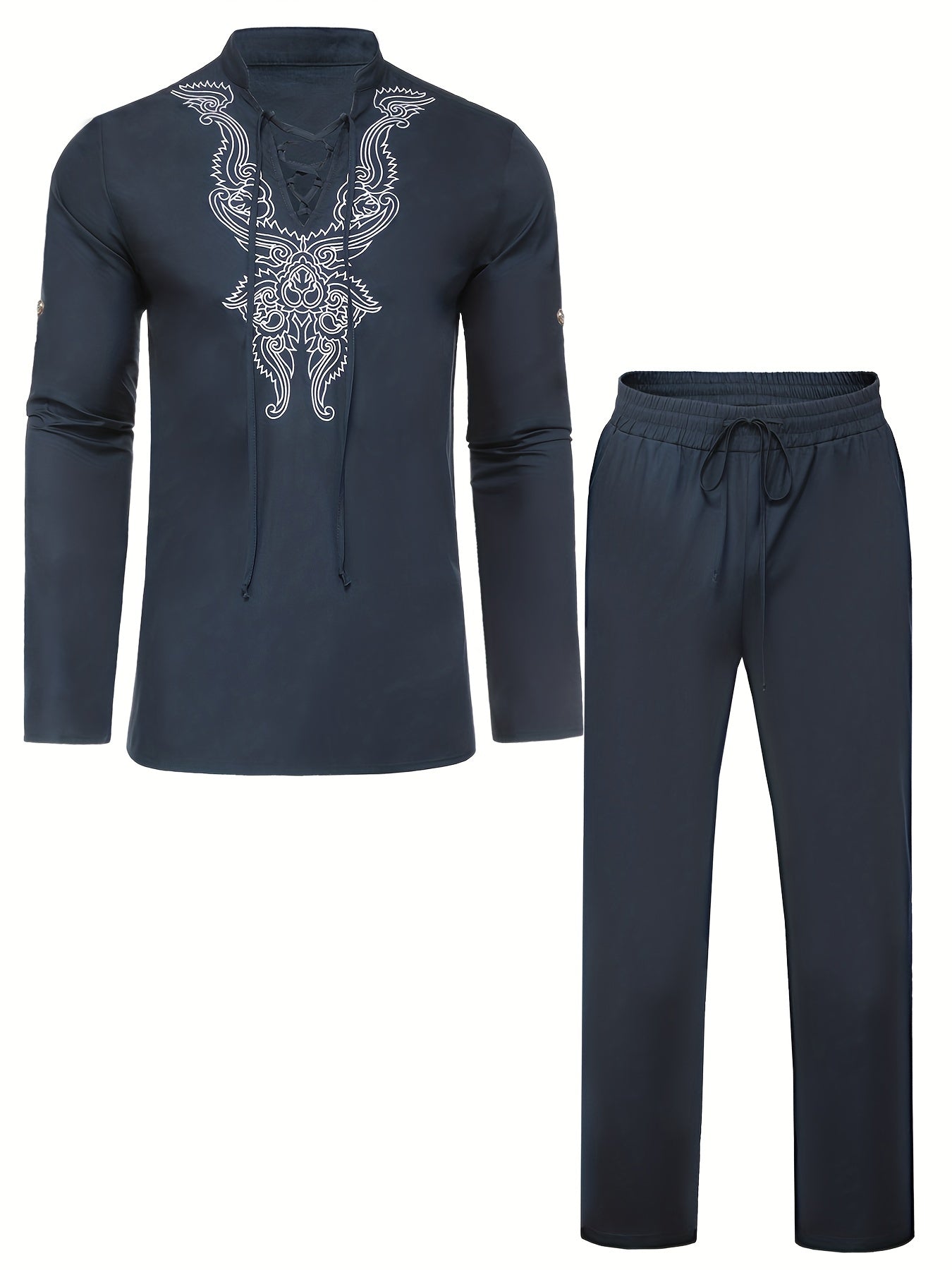 Boho Style Embroidery Men's 2-Piece Outfits Set