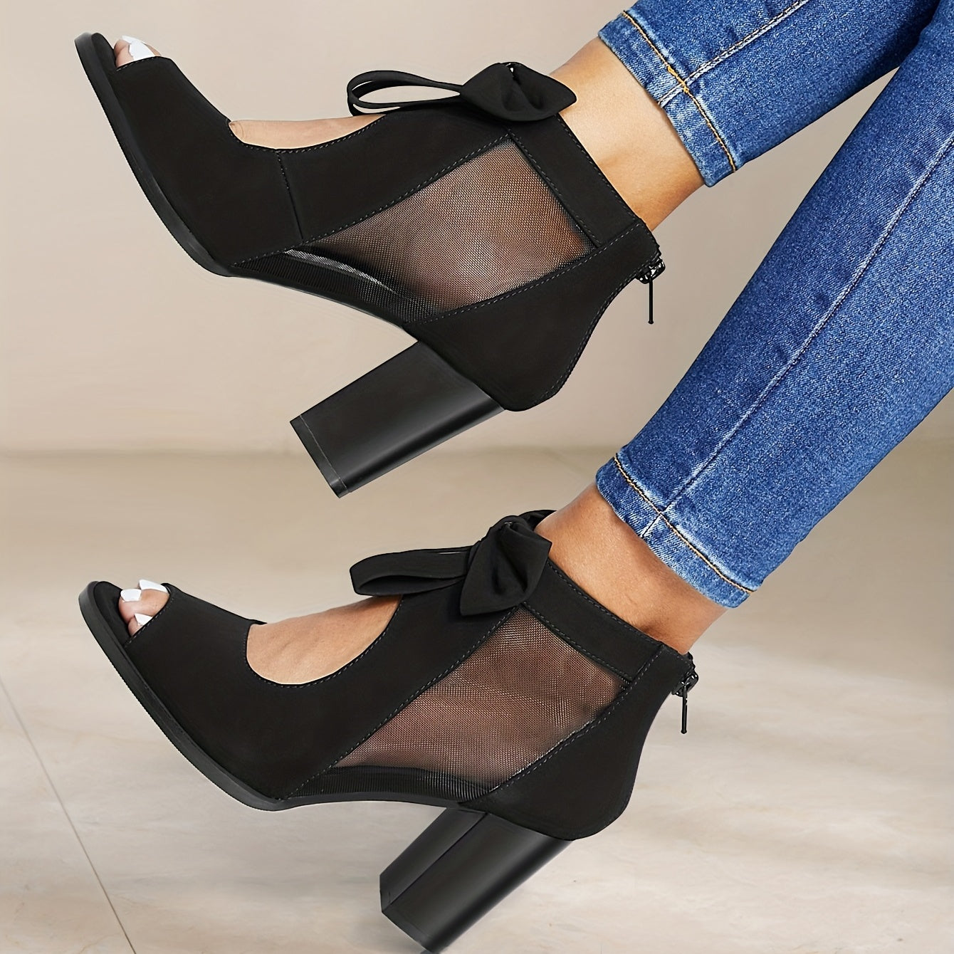 Cut Out Bow Tie Heeled Ankle Boots
