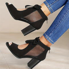 Cut Out Bow Tie Heeled Ankle Boots