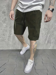 Men's Casual Cargo Shorts Solid Waist Drawstring Summer Outdoor