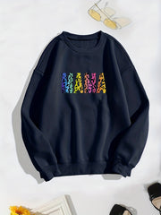 MAMA Leopard Letter Print Sweatshirt Long Sleeve Crew Neck Casual