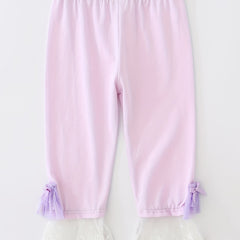 Girls Crop Leggings w/ Lace Bow Stretch Comfy Fit