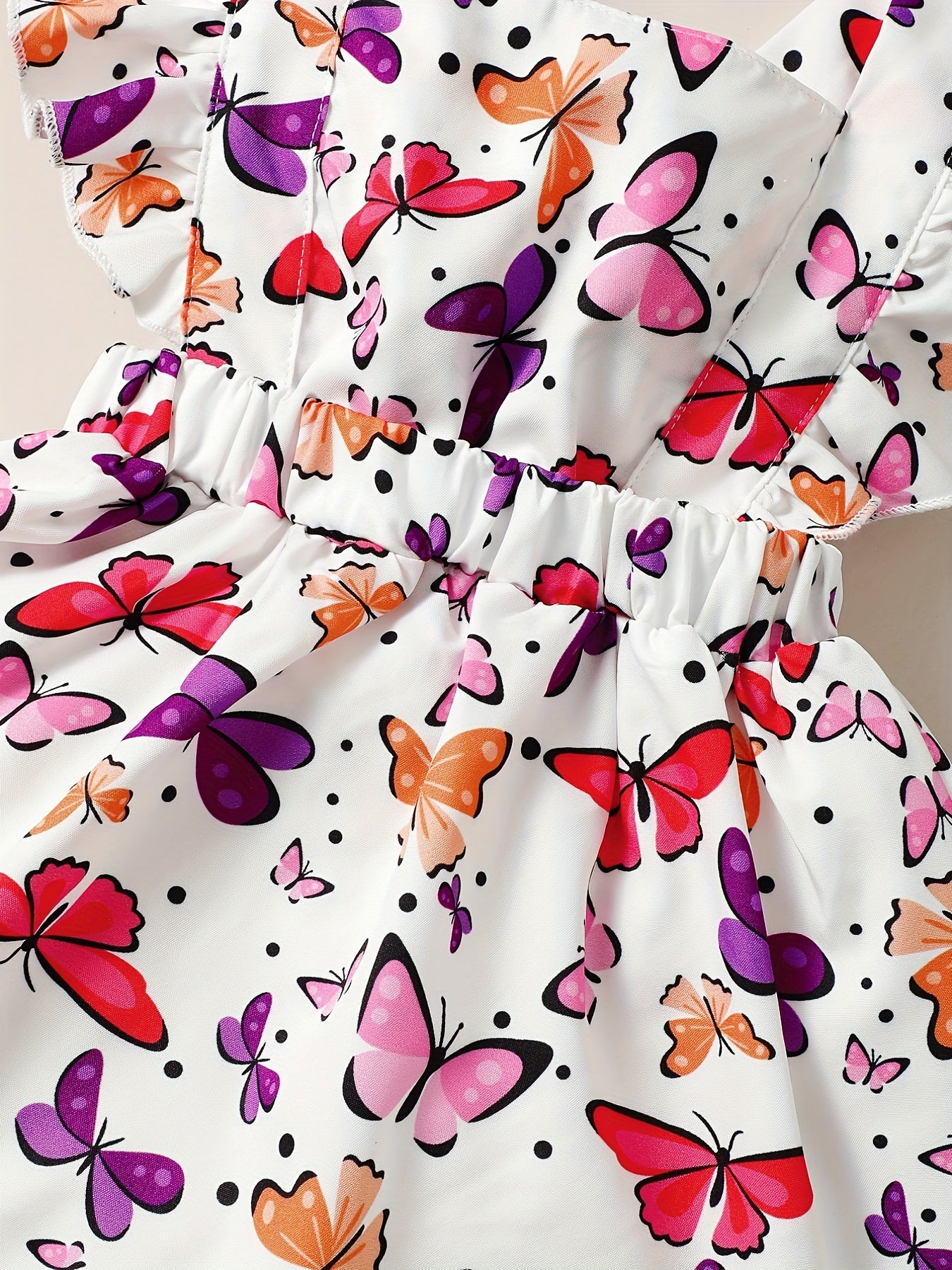 Toddler Girls Ruffle Trim Butterfly Graphic Princess Dress with Hairband