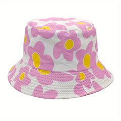 Reversible Flower Print Bucket Hat Cartoon Sunscreen Basin Hat For Women