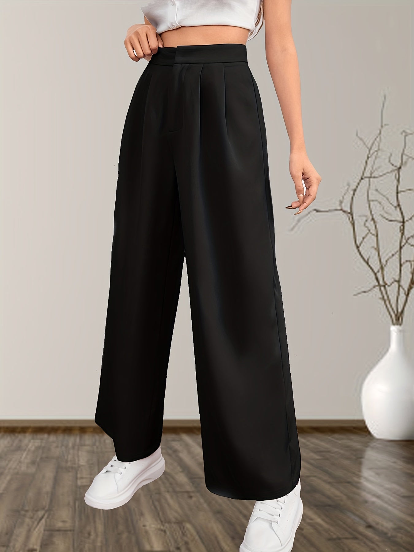 Solid Wide Leg Ruched Pants for Spring & Summer