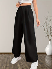 Solid Wide Leg Ruched Pants for Spring & Summer