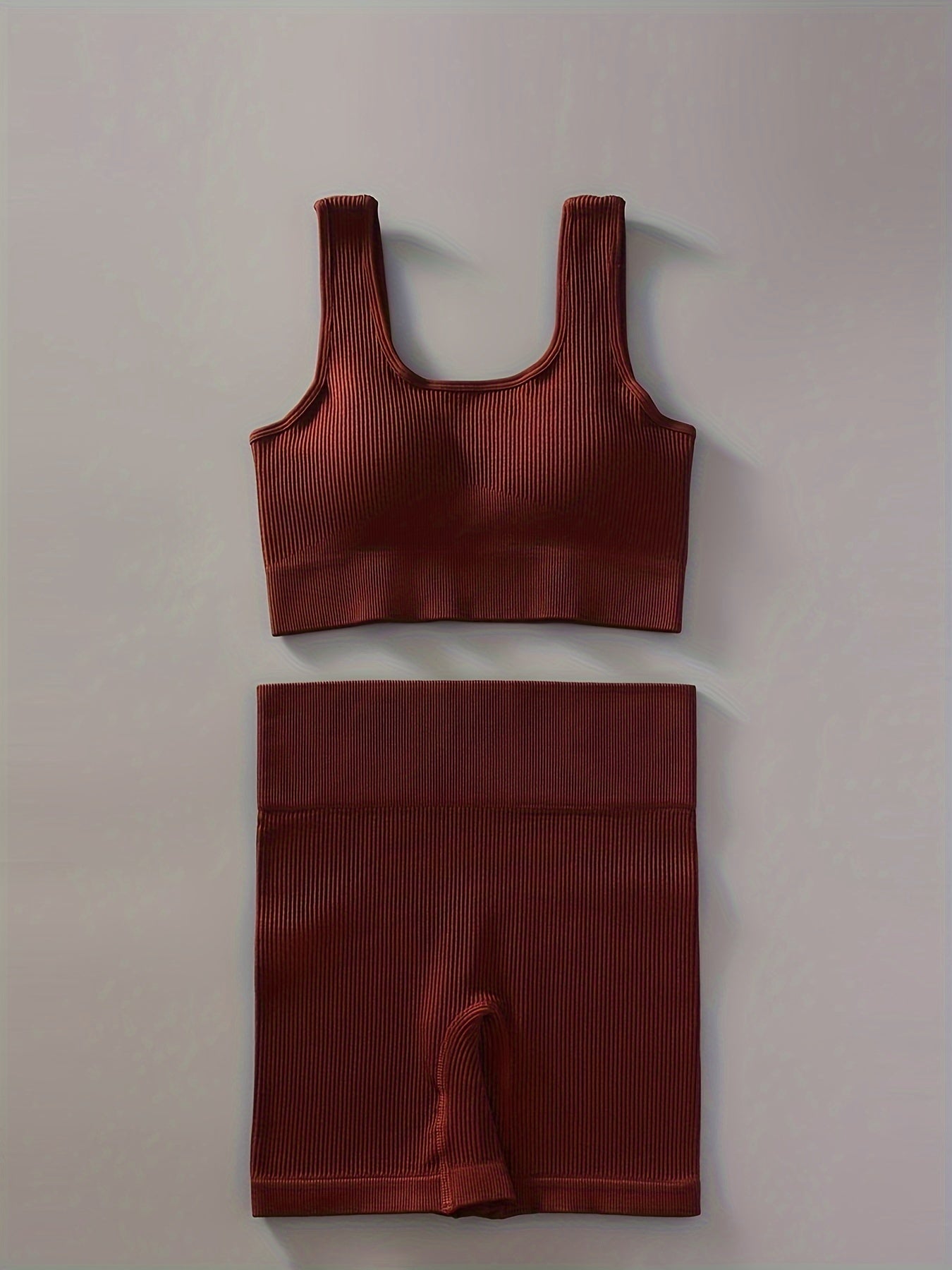 Women's Ribbed U Neck Sports Bra & Shorts Set for Yoga & Fitness