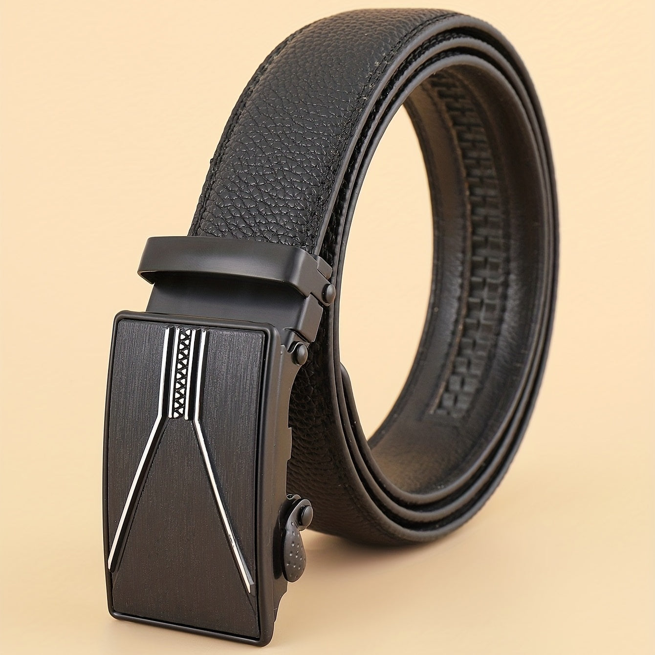 Men's Casual Middle Youth Jeans Leather Belt with Automatic Buckle