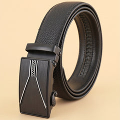 Men's Casual Middle Youth Jeans Leather Belt with Automatic Buckle