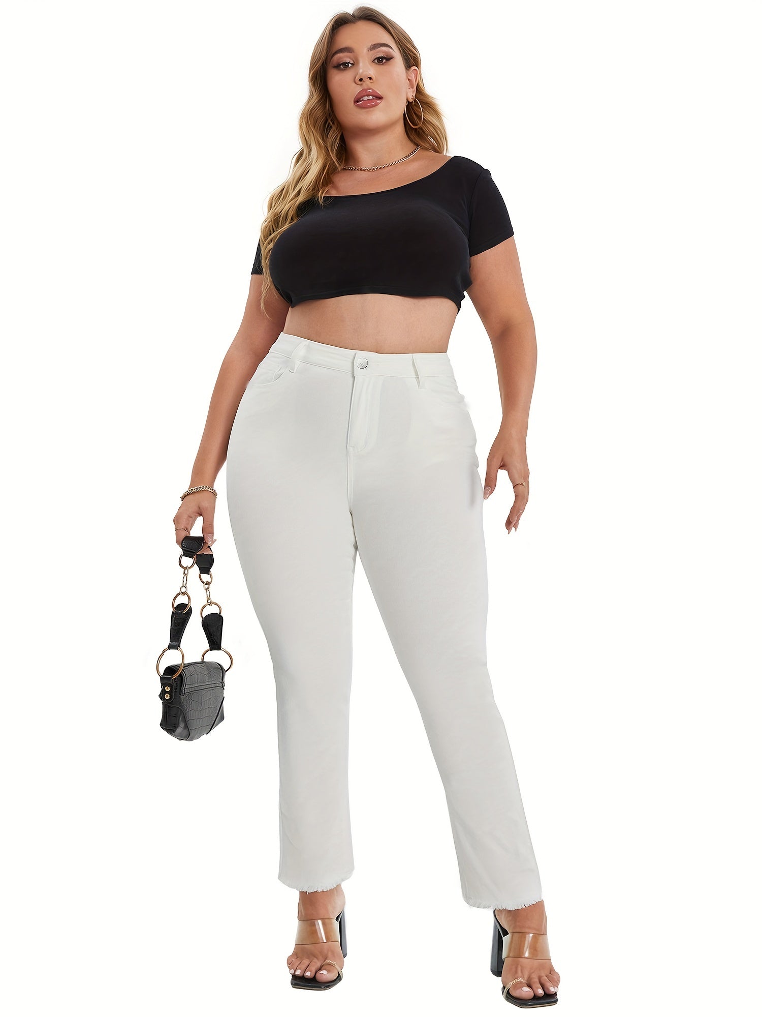 High Rise Fringe Trim Jeans