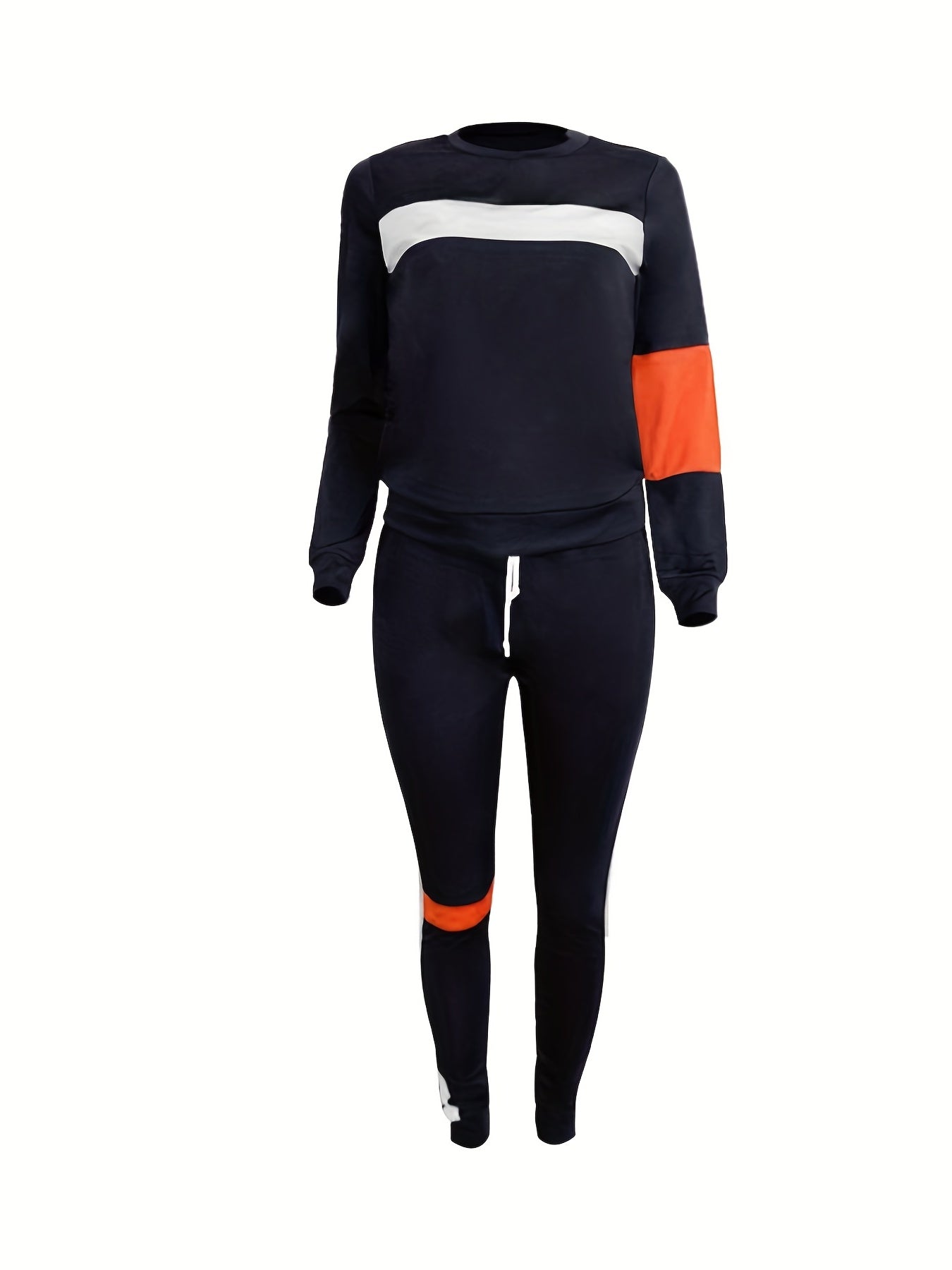 Strip Shirt & Pants Set Women's Casual Round Neck 2pcs Set