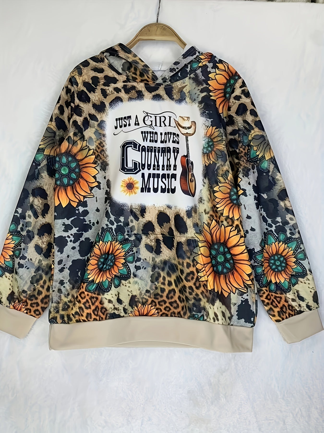 Cowboy Music & Sunflower Print Long Sleeve Hoodie