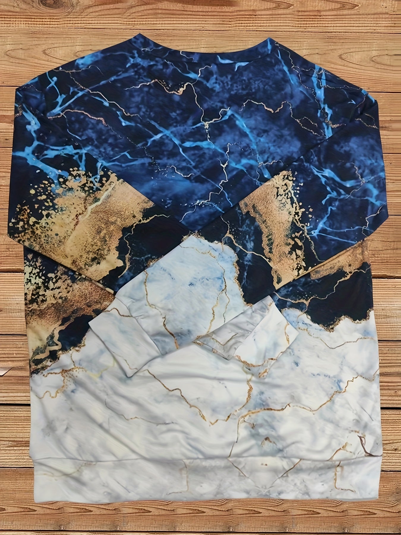 Marble Print V Neck Sweatshirt Long Sleeve Women's Clothing