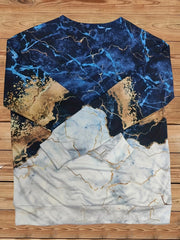 Marble Print V Neck Sweatshirt Long Sleeve Women's Clothing