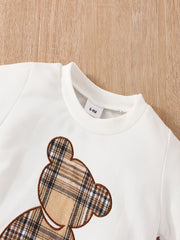 Baby Boys Patchwork Plaid Bear Print Sweatshirt & Sweatpants Set