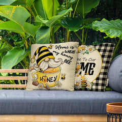 Square Linen Cushion Cover 18''x18'' Spring Summer Bee Pillow Cover