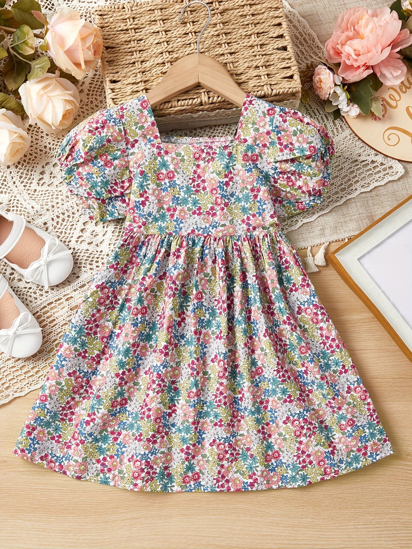 Toddler Girls Floral Princess Dress For Party Kids Summer Clothes