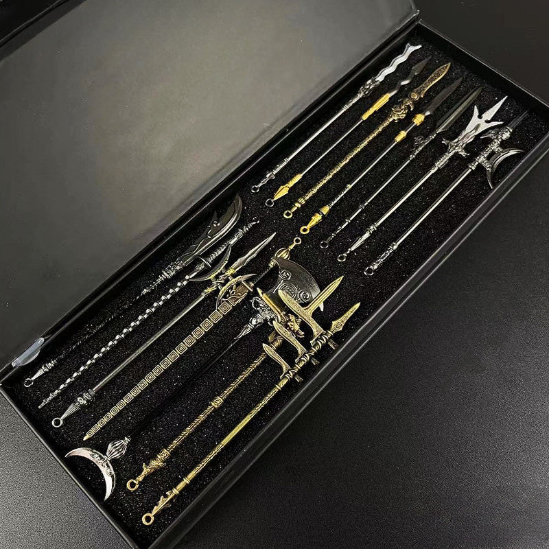 14pcs Aluminum Alloy Ancient Weapon Figurines Set Collectible Toy Keychains