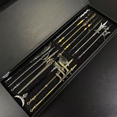 14pcs Aluminum Alloy Ancient Weapon Figurines Set Collectible Toy Keychains