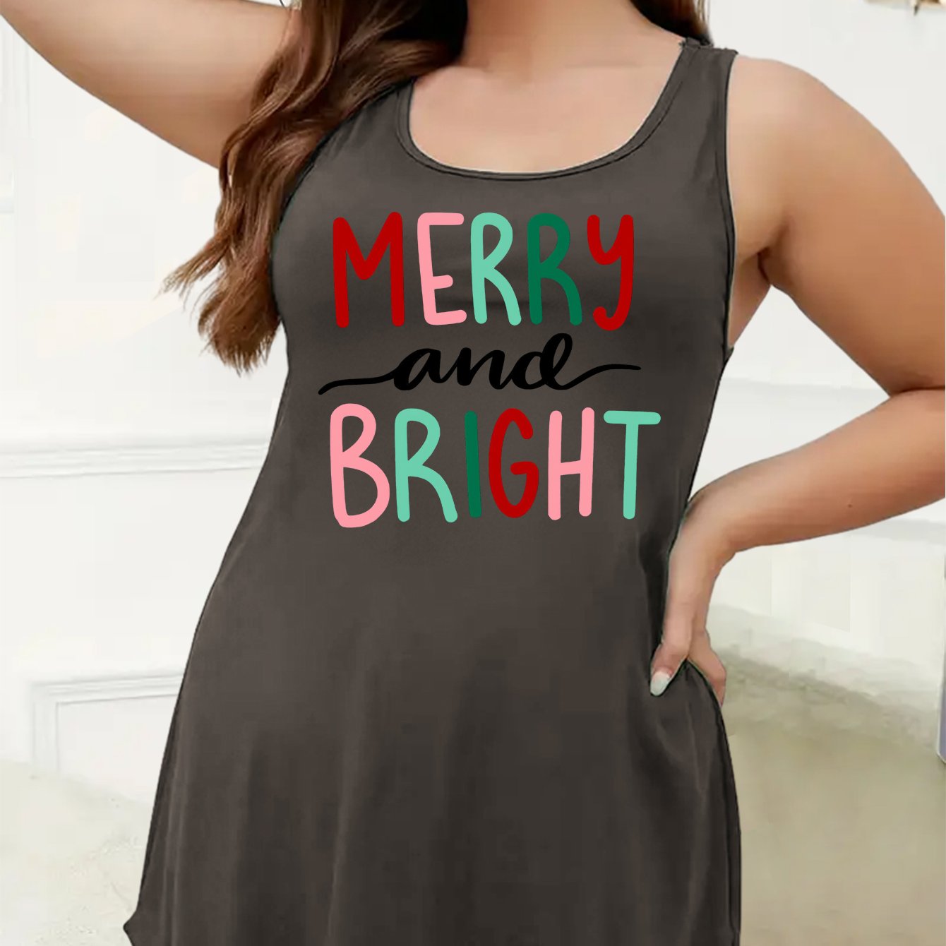Christmas Nightdress Women's Plus Slogan Print Racer Back