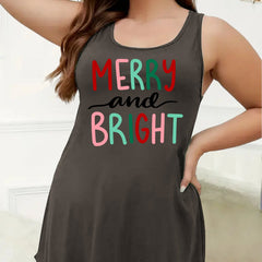 Christmas Nightdress Women's Plus Slogan Print Racer Back