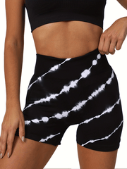 Seamless Tie Dye Yoga Shorts High Waisted Elastic Butt Lifting Sports