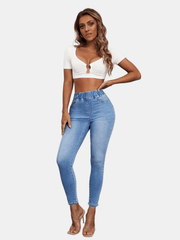 High Waist Skinny Jeans with Slash Pocket