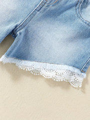 Toddler Girls Lace Denim Shorts Elastic Waist Regular Fit Jean Shorts