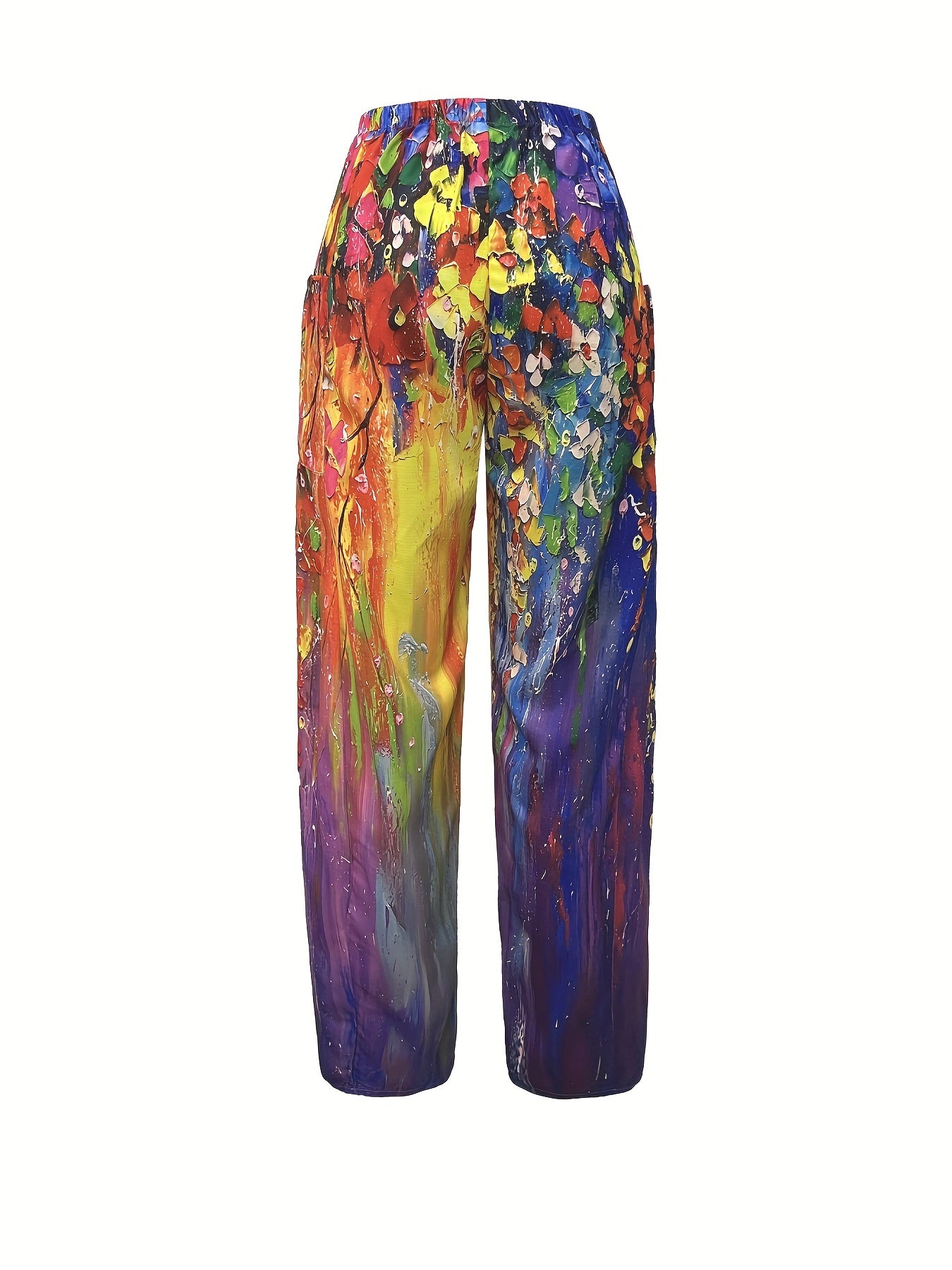 Boho Tie Dye Wide Leg Pants Vintage Elastic Waist