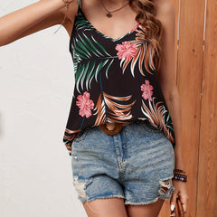Floral Print V Neck Spaghetti Strap Top Casual Sleeveless Cami Top