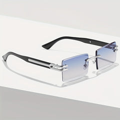 Retro Rimless Sunglasses UV400 Rectangle Cutting Sun Glasses