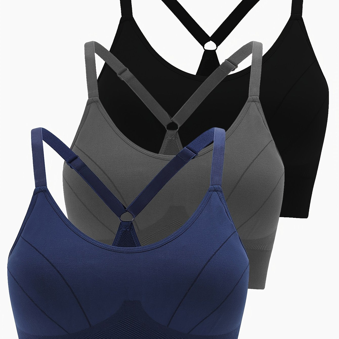 3-Pack Plus Size Sports Bra Set Women's Plus Solid Breathable Round Neck Bra
