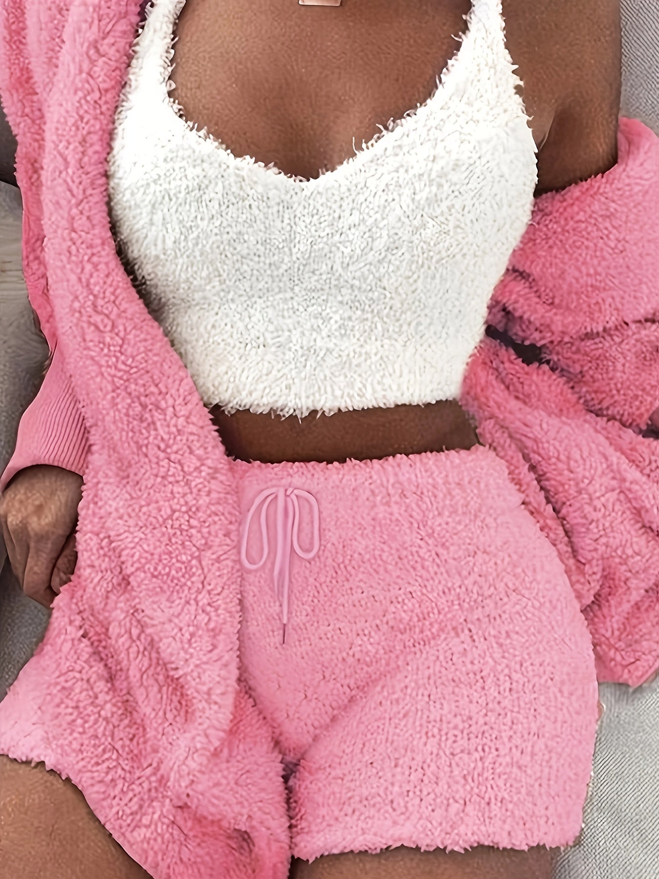 Cozy Pajama Set with Robe, Tank Top, and Shorts