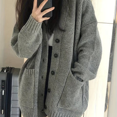 Button Up Pocket Cardigan Long Sleeve for Fall & Winter Women's Clothing