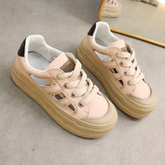 Women's Cutout Retro Board Shoes Lace Up Breathable Platform Sneakers