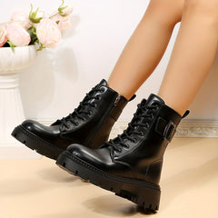 Women's Platform Combat Boots Side Zipper & Lace Up Ankle Boots