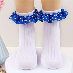 2 Pairs Kids Combed Cotton Star Lace Socks