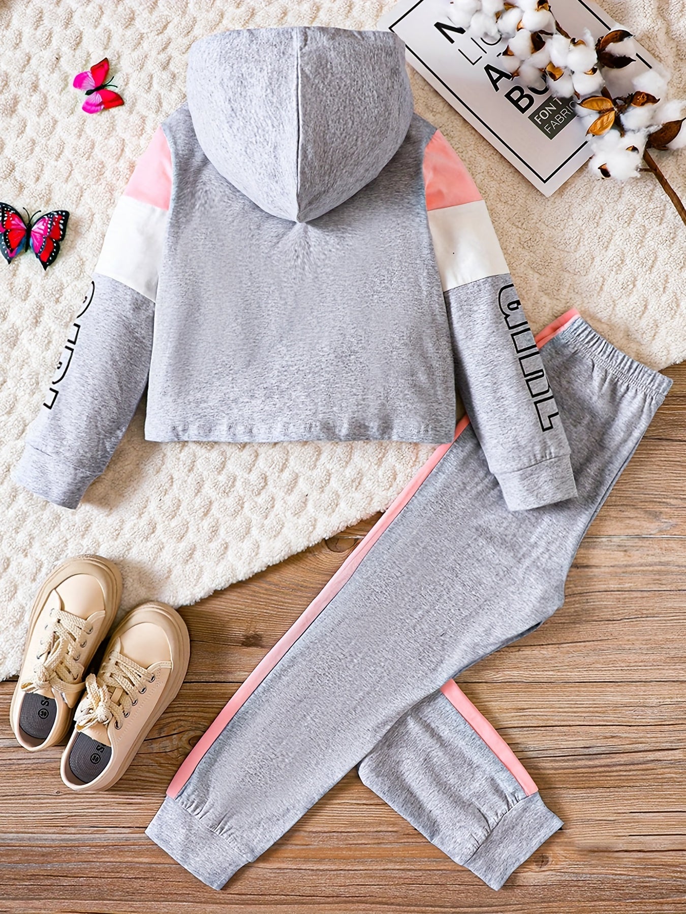 2pc Girl's Butterfly Print Hoodie & Pants Set