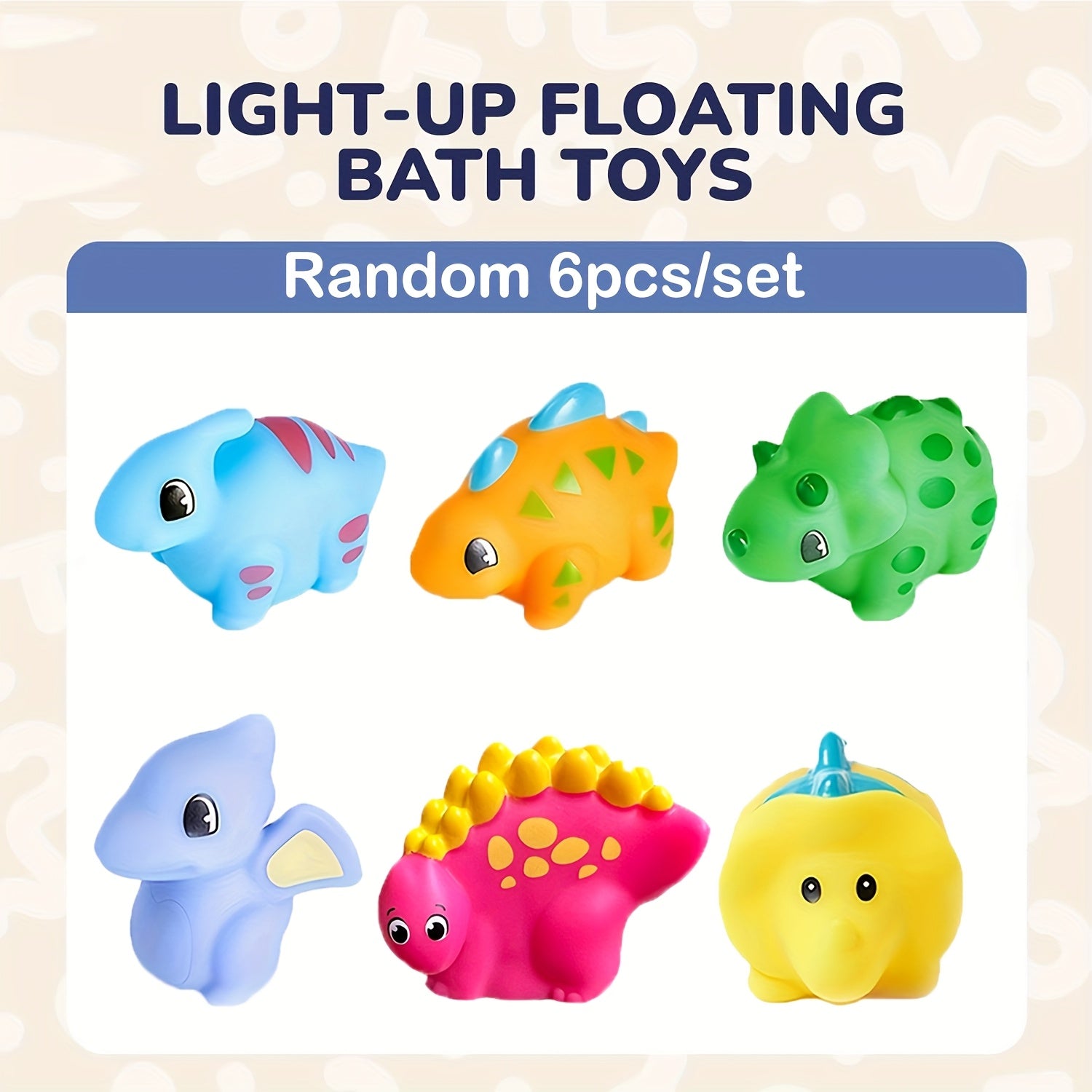 6pcs Light Up Dinosaur Bath Toys Set Glitter Colorful Bathtub Toys No Hole