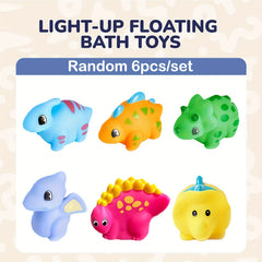 6pcs Light Up Dinosaur Bath Toys Set Glitter Colorful Bathtub Toys No Hole