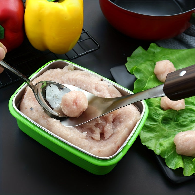 Stainless Steel Meatball Spoon Non Stick Maker with Wood Handle