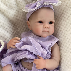Realistic Vinyl Girl Doll with Purple Dress for Kids 3-6 Years