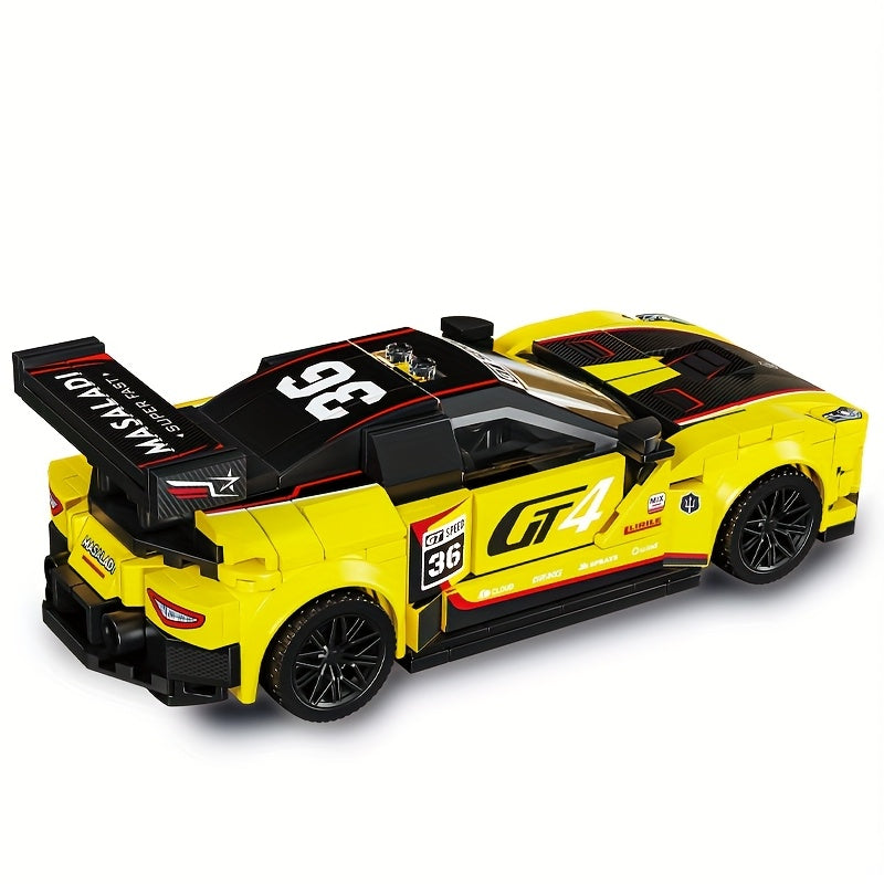 Yellow Racing Car Building Block Model Sports Supercar Ornament Toy Set