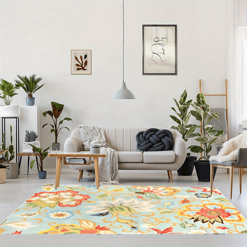 Floral Living Room Rug Area Rugs Machine Washable Non Slip Kitchen Rug