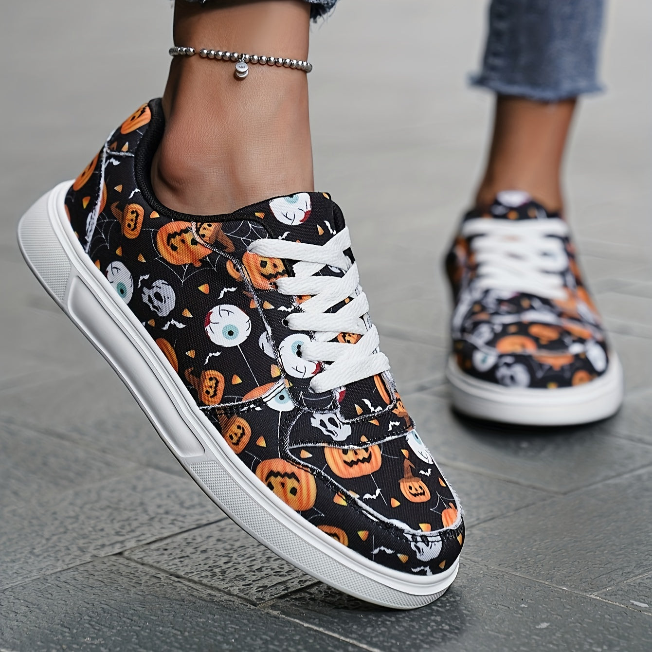 Halloween Graffiti Print Canvas Sneakers