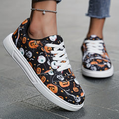 Halloween Graffiti Print Canvas Sneakers